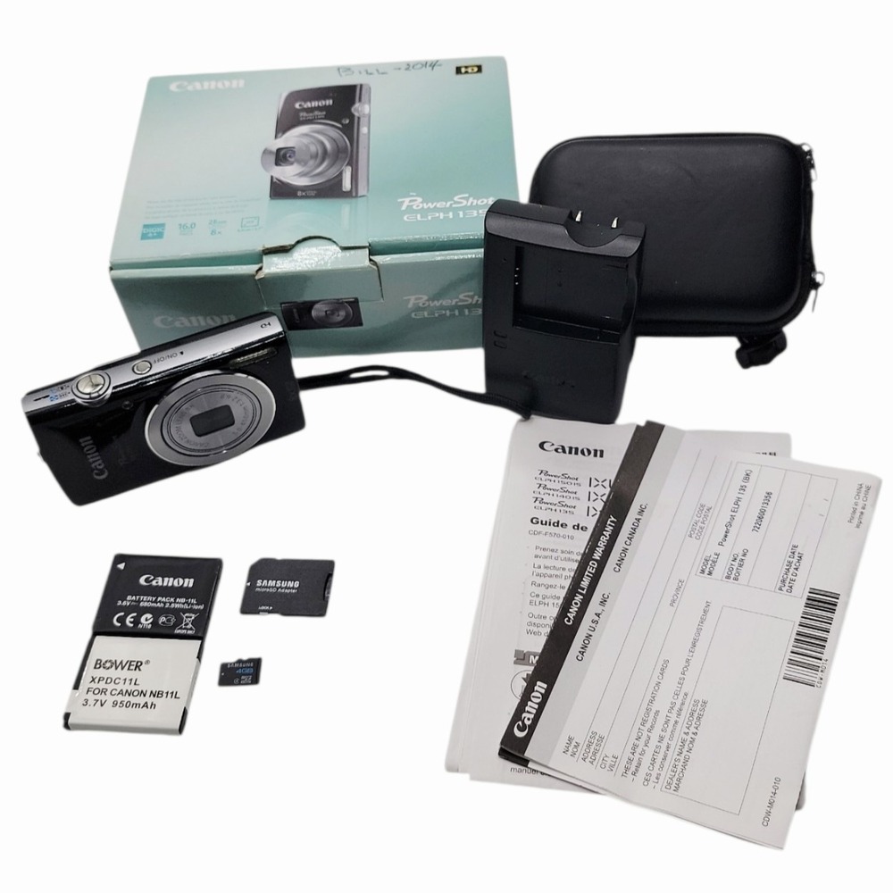 Canon PowerShot ELPH 135 16MP Digital Camera Black 8x Zoom Box Working